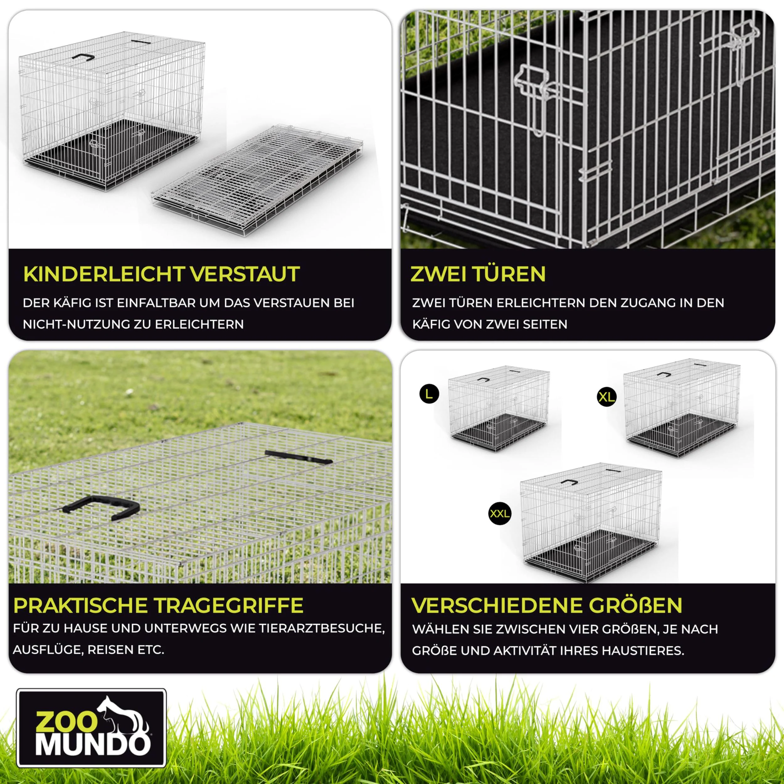 zoomundo Faltbarer Tierkäfig / Transportbox - Silber Größe XXL