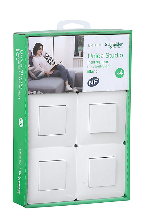 Interrupteur va-et-vient complet Schneider Electric Unica Déco blanc, lot de 4