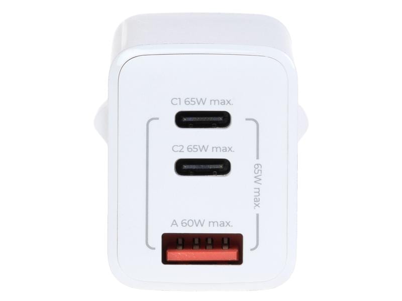 onit USB-Wandladegerät Trial QC4  65 W GaN Weiss Ladeadapter mit zwei USB-C-Ports und einem USB-A-Port