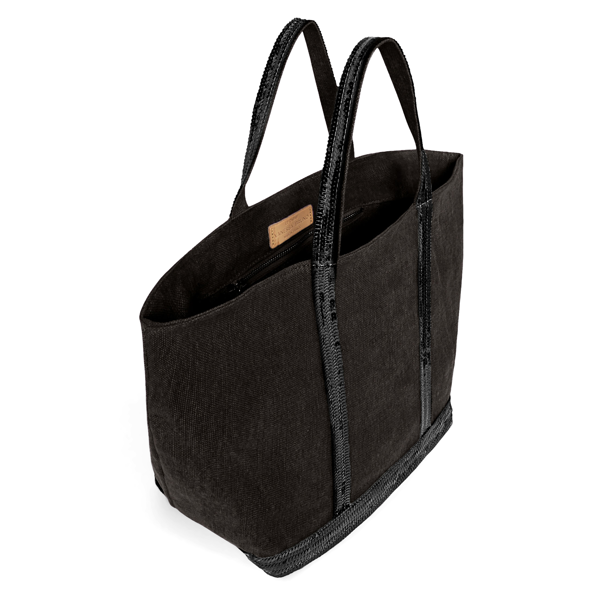 Cabas M brodé avec sequins en lin | Marron