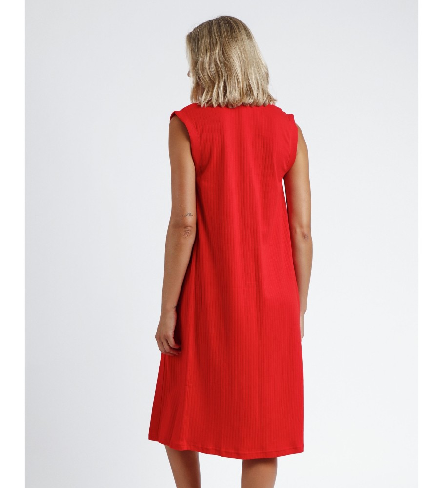 Vestido longo de praia canelado vermelho Admas