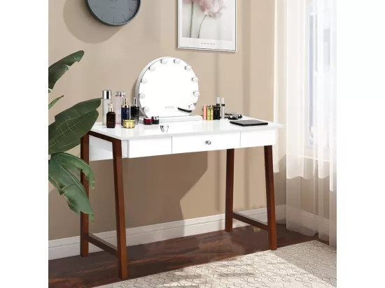 2 en 1 Bureau Informatique Table Coiffeuse avec Grand Plan de Travail, Tiroir et Espace de Rangement en Bois 106,5 x 50 x 75,5CM Capacité de Poids 54KG Design Moderne