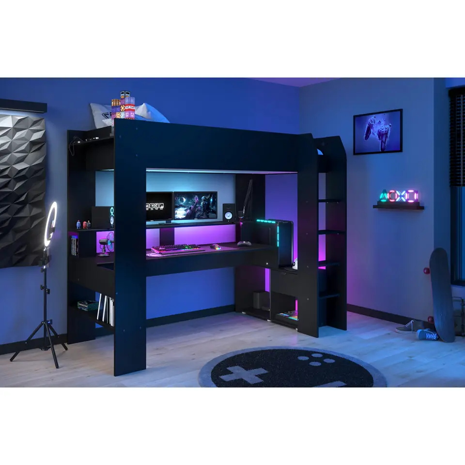 Hoogslaper Justin met LED - zwart - 90x200 cm
