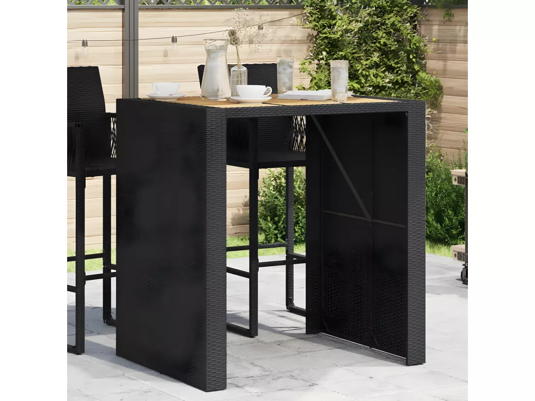 Prolenta Premium - Table de bar de jardin et dessus en bois acacia résine tressée