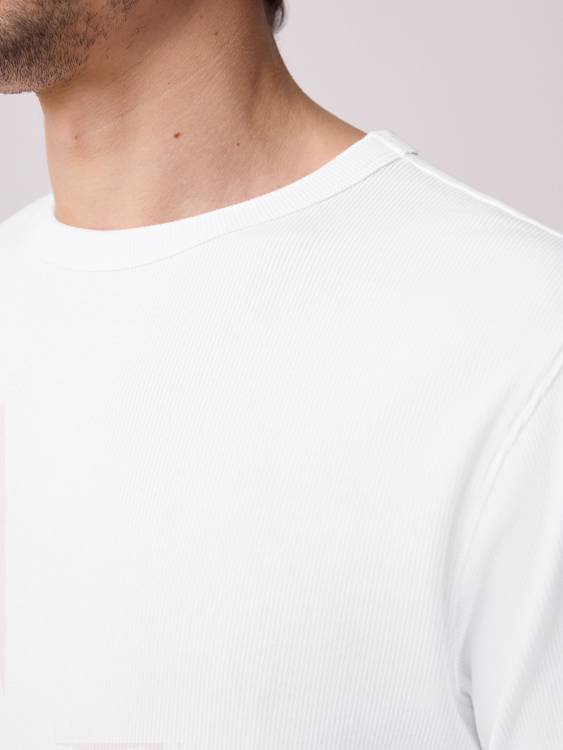 Wit - Geribd T-shirt met korte mouwen en ronde hals