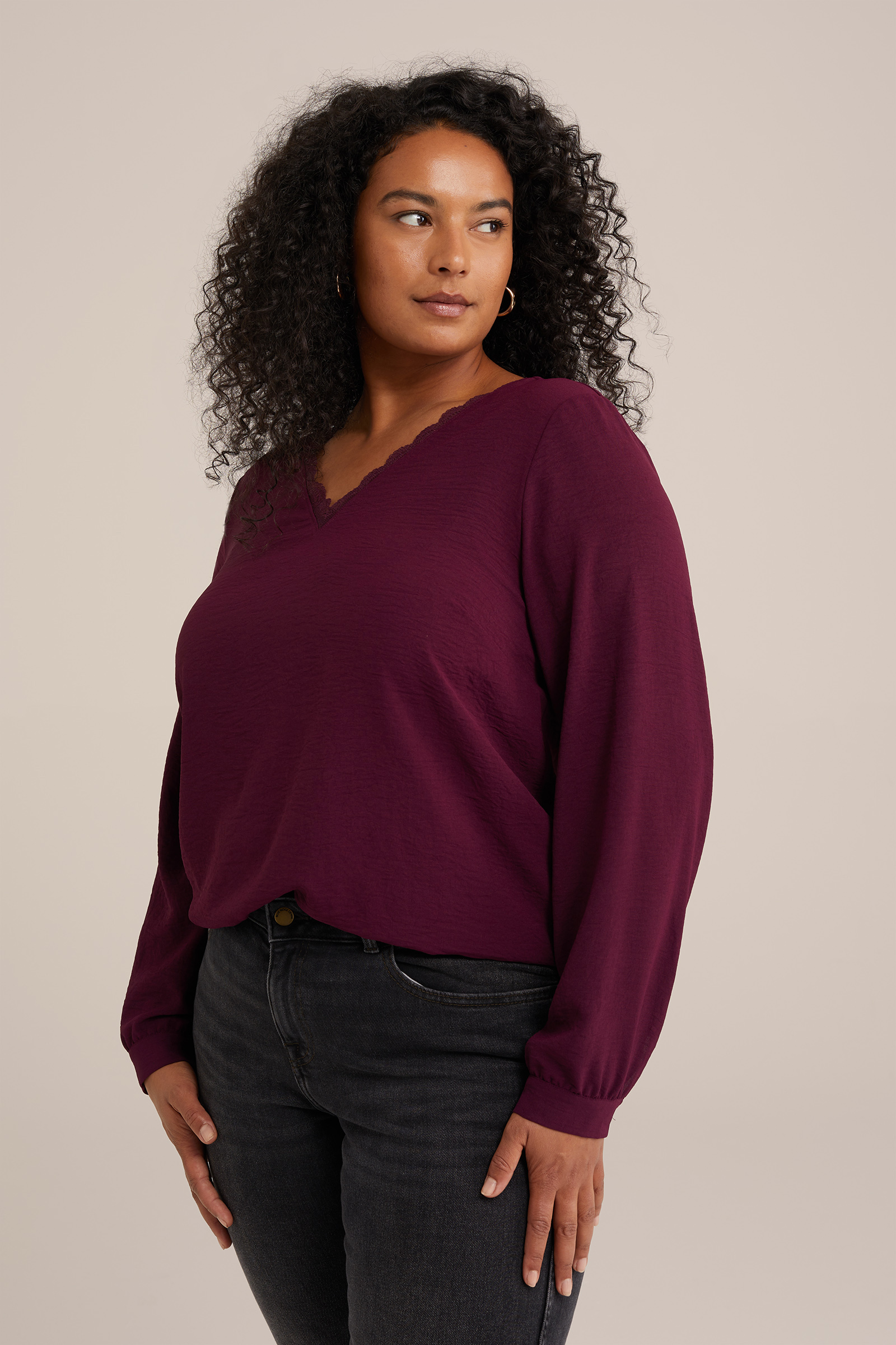 blouse met kant - Curve WE Fashion Paars