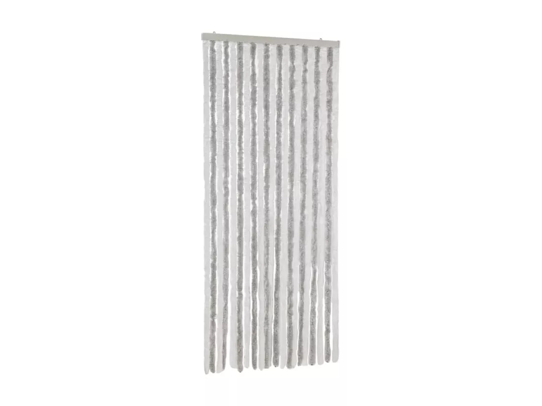 Rideau anti-mouches gris clair et blanc 90x200 cm chenille