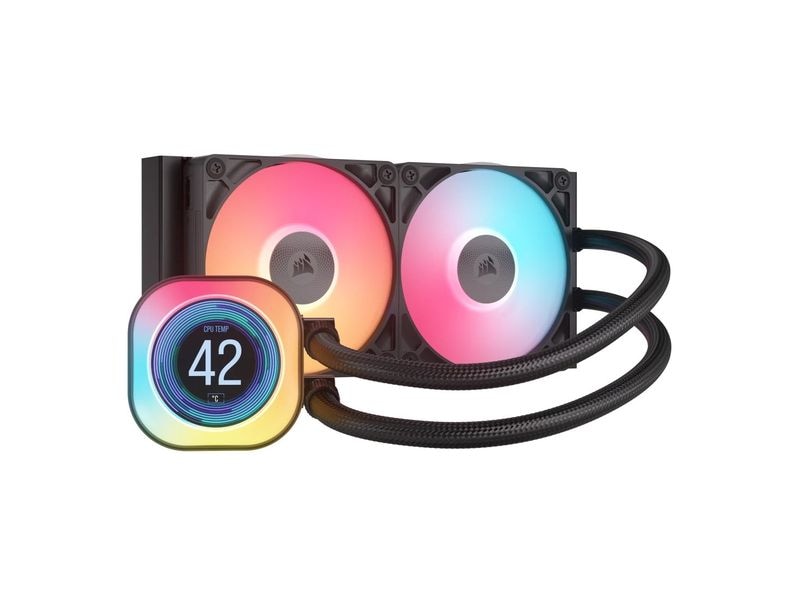 Corsair Wasserkühlung ICUE Titan 240 RX LCD Schwarz CPU-Flüssigkeitskühler mit RX120 RGB-Lüftern und LCD-Bildschirm