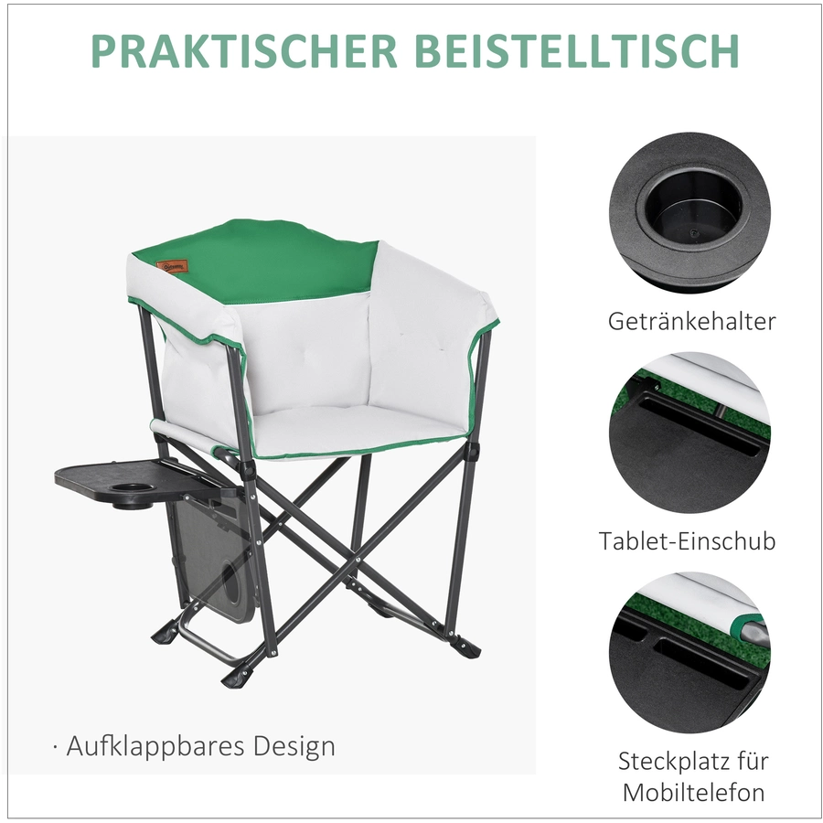 Outsunny Campingstuhl mit Getränkehalterung weiss, grün