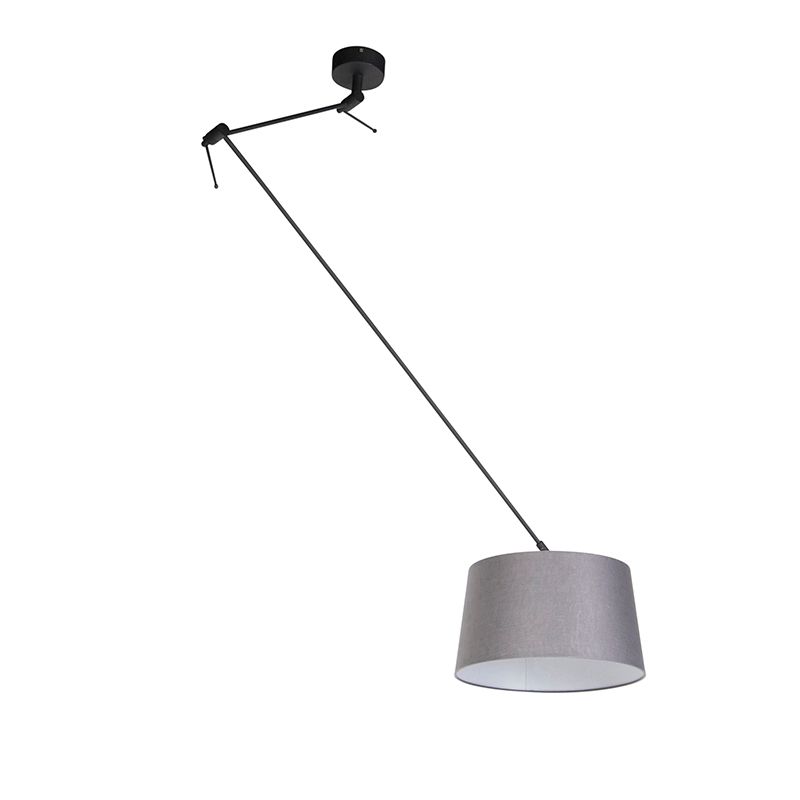 Hanglamp zwart met linnen kap donkergrijs 35 cm - Blitz