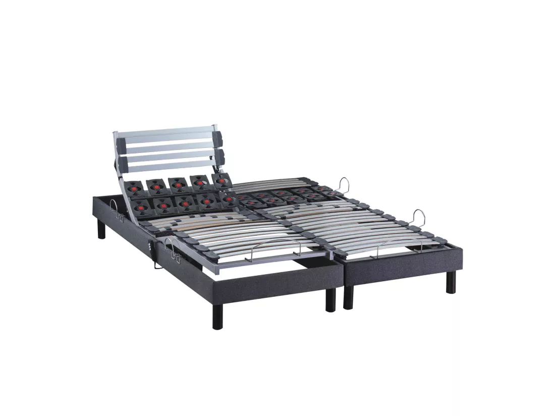Sommier électrique de relaxation lattes + plots tissu anthracite 2x90x200