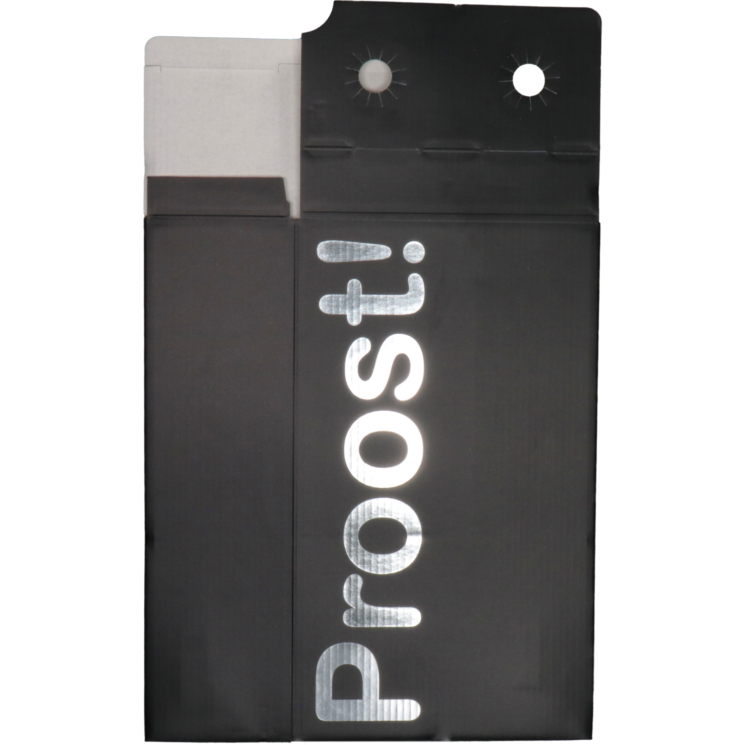 Flesdoos, Proost!, golfkarton, 2 flessen, 190x95x330mm, zwart/zilver