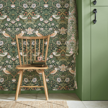 Vliesbehang William Morris at Home Strawberry Thief Rich Groen (dessin 124234)