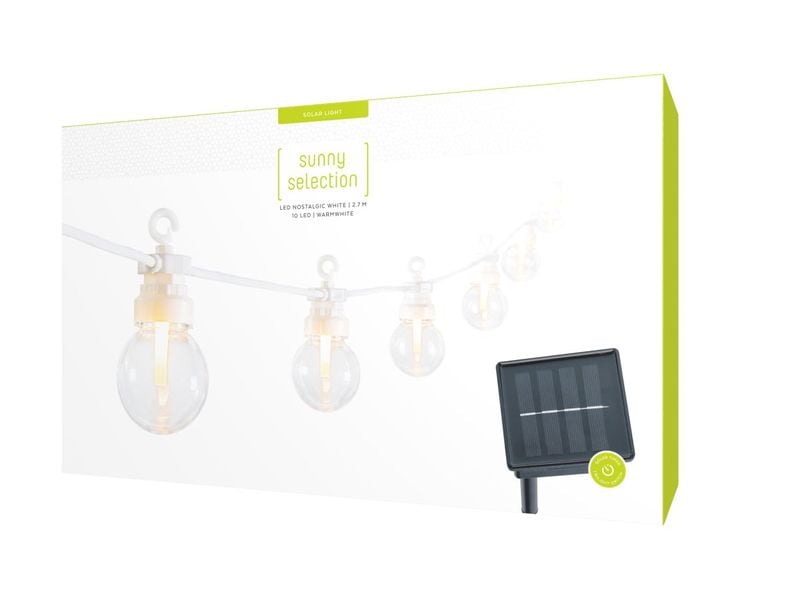 STT Lichterkette Solar Nostalgic, 10 LEDs, 2.7m, Weiss Lichterkette im beliebten Industrialdesign mit praktischem Solarpanel
