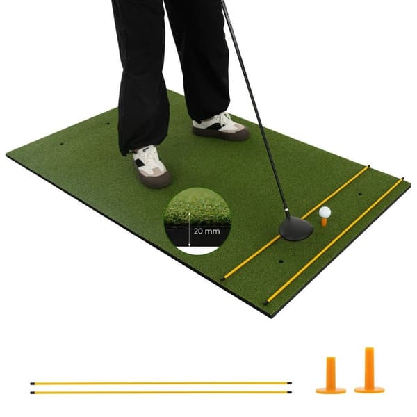 Golf tee matte 2 gummi tees og 2 justeringspinner 6 tee posisjoner 152 x 92 cm tykkelse 20 mm