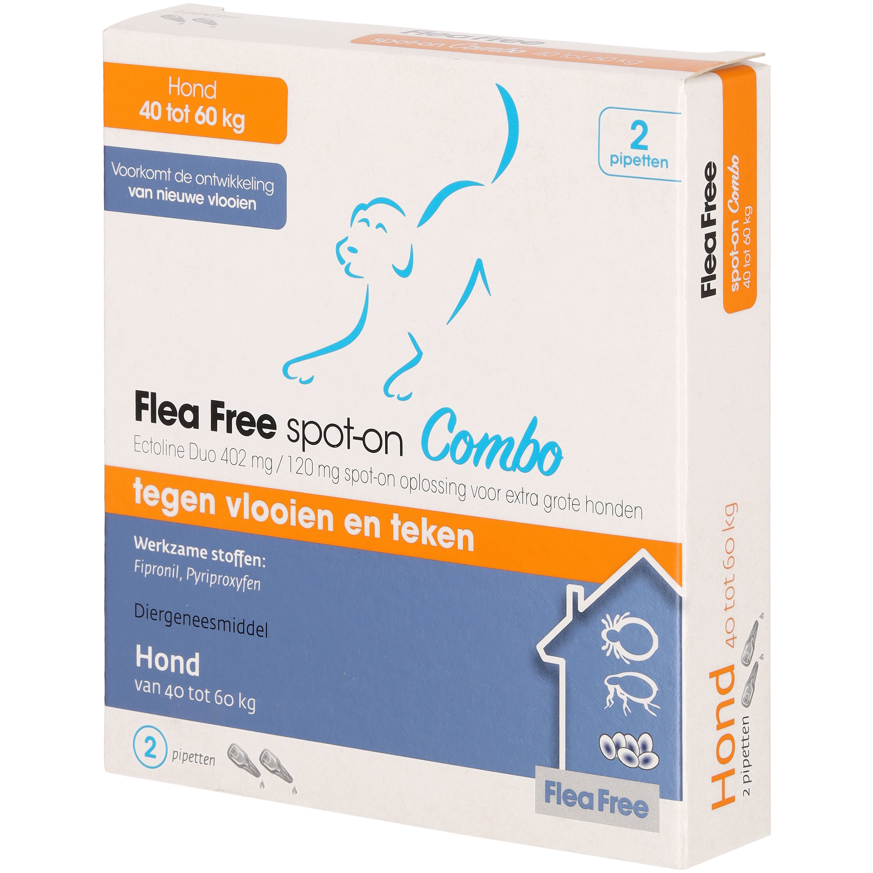 Flea Free Spot-On Combo - Pipetten - Anti vlooien en teken Hond - 2 Stuks - XL