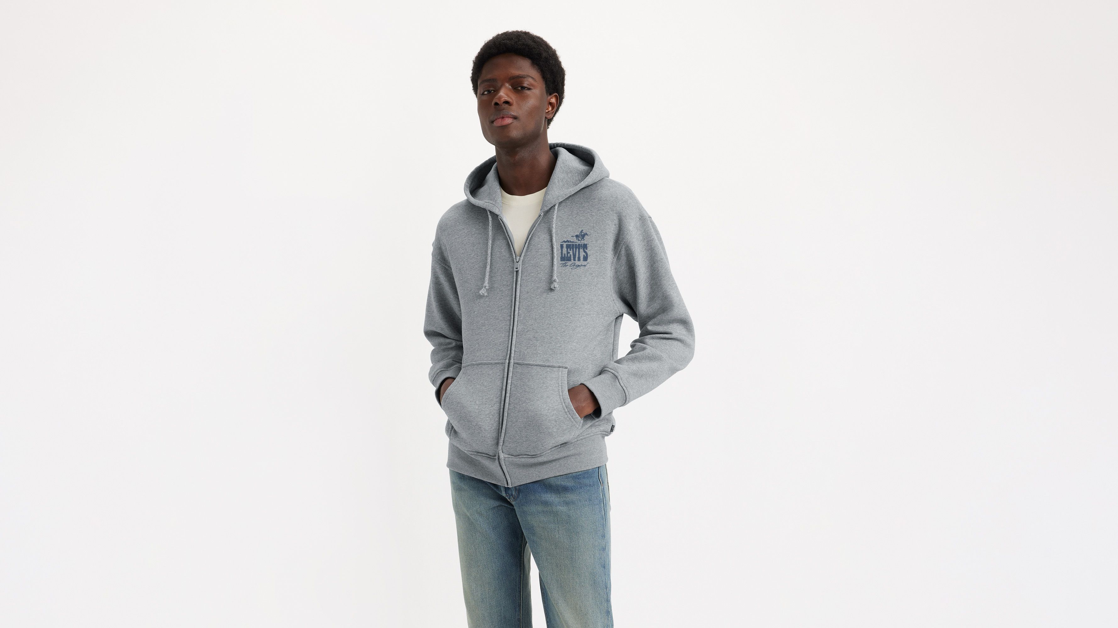 Sweat à capuche graphique zippé Relaxed - Western Htg Logo Fullzip Midtone Heather Grey - Gris