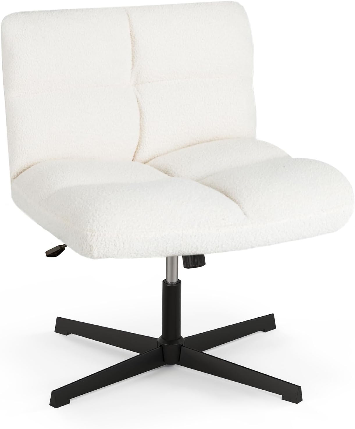 COSTWAY Schneidersitz Stuhl, Drehstuhl ohne Armlehnen, Schreibtischstuhl mit breiter Sitzfläche, Bürostuhl mit Kreuzfuß, Schminkstuhl, höhenverstellbar, Wippfunktion, modern (Beige)