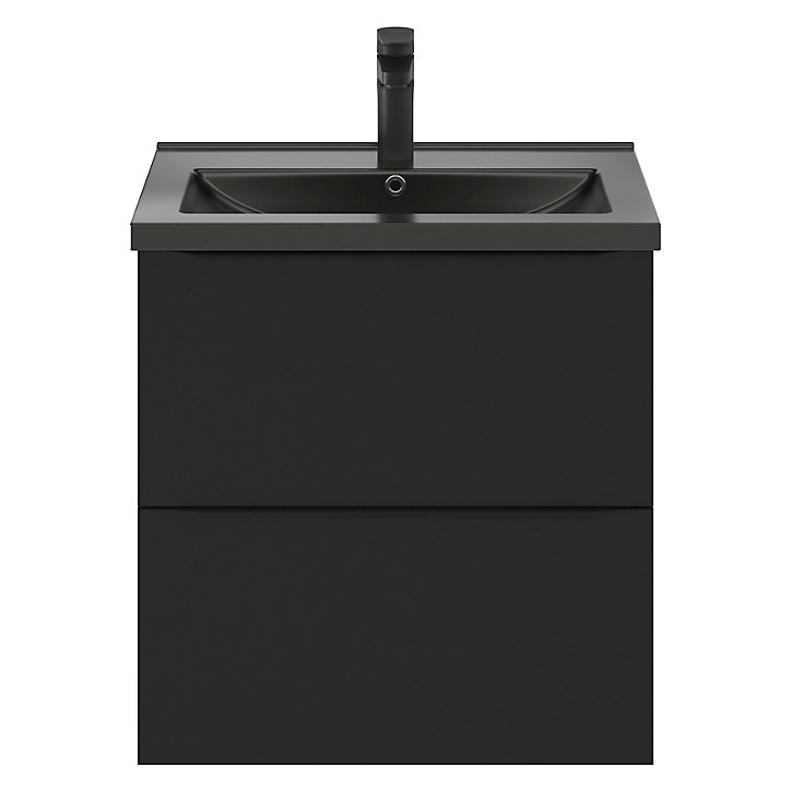 Ensemble salle de bains l.60 cm meuble à suspendre Imandra noir mat + plan vasque céramique noir