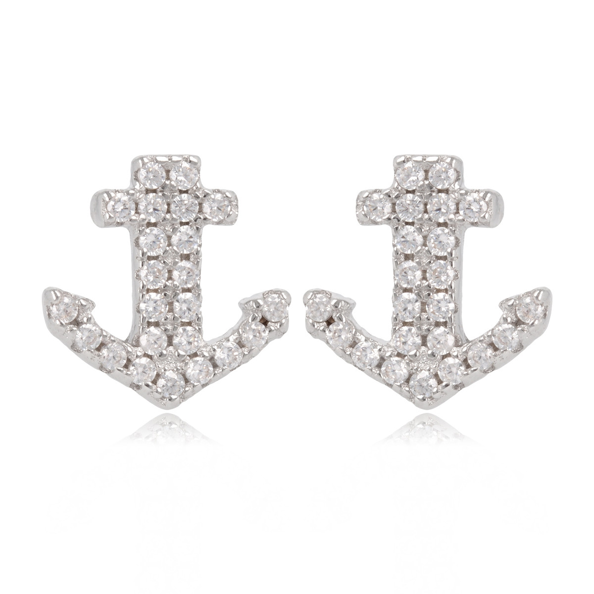 Boucles d'oreille argent rhodié ancre marine avec cubic zirconia