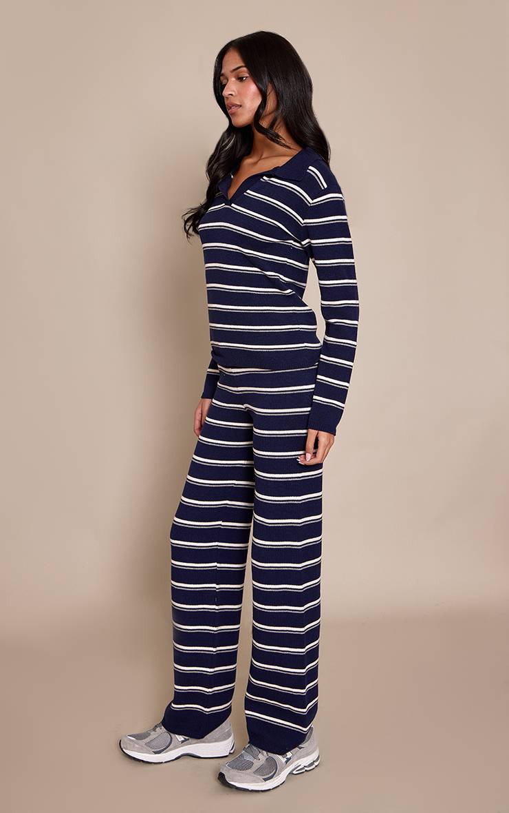 Bleu Marine Pantalon En Maille Compacte Rayée Tall