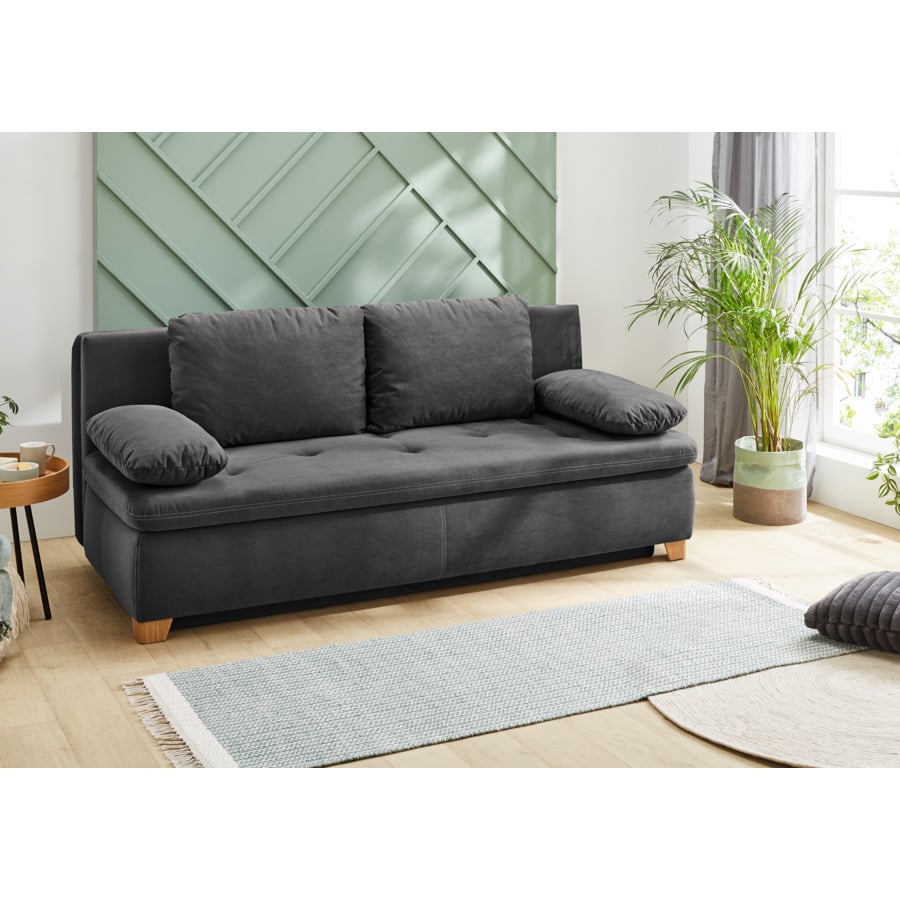 Bettsofa Famosa Stoff Punktcord hellgrau, Bettkasten