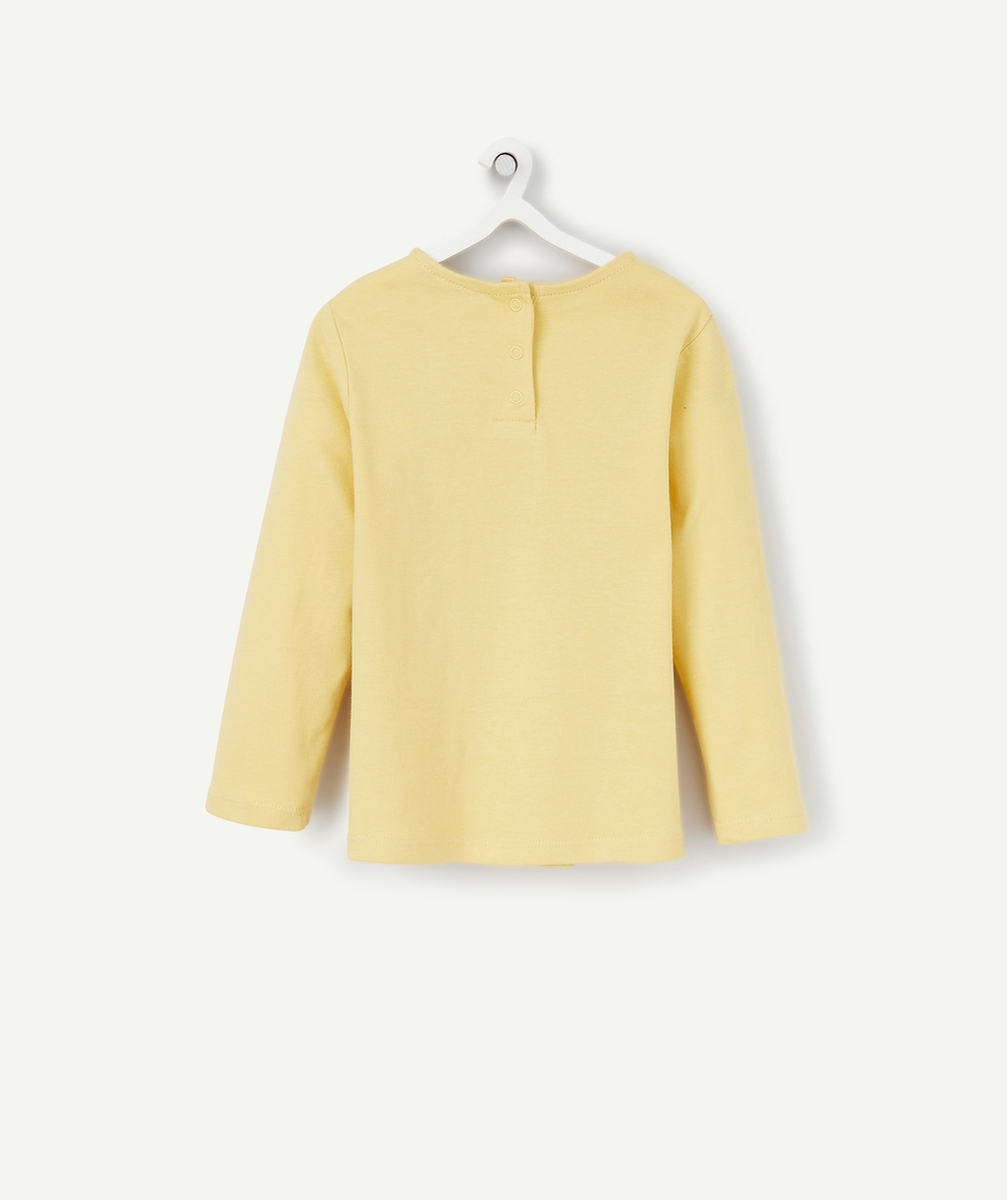 T-SHIRT BÉBÉ FILLE EN COTON BIO JAUNE AVEC MESSAGE ROSE