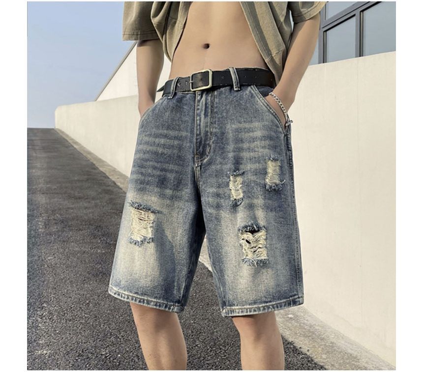Whyessa - Versleten rechte denim shorts