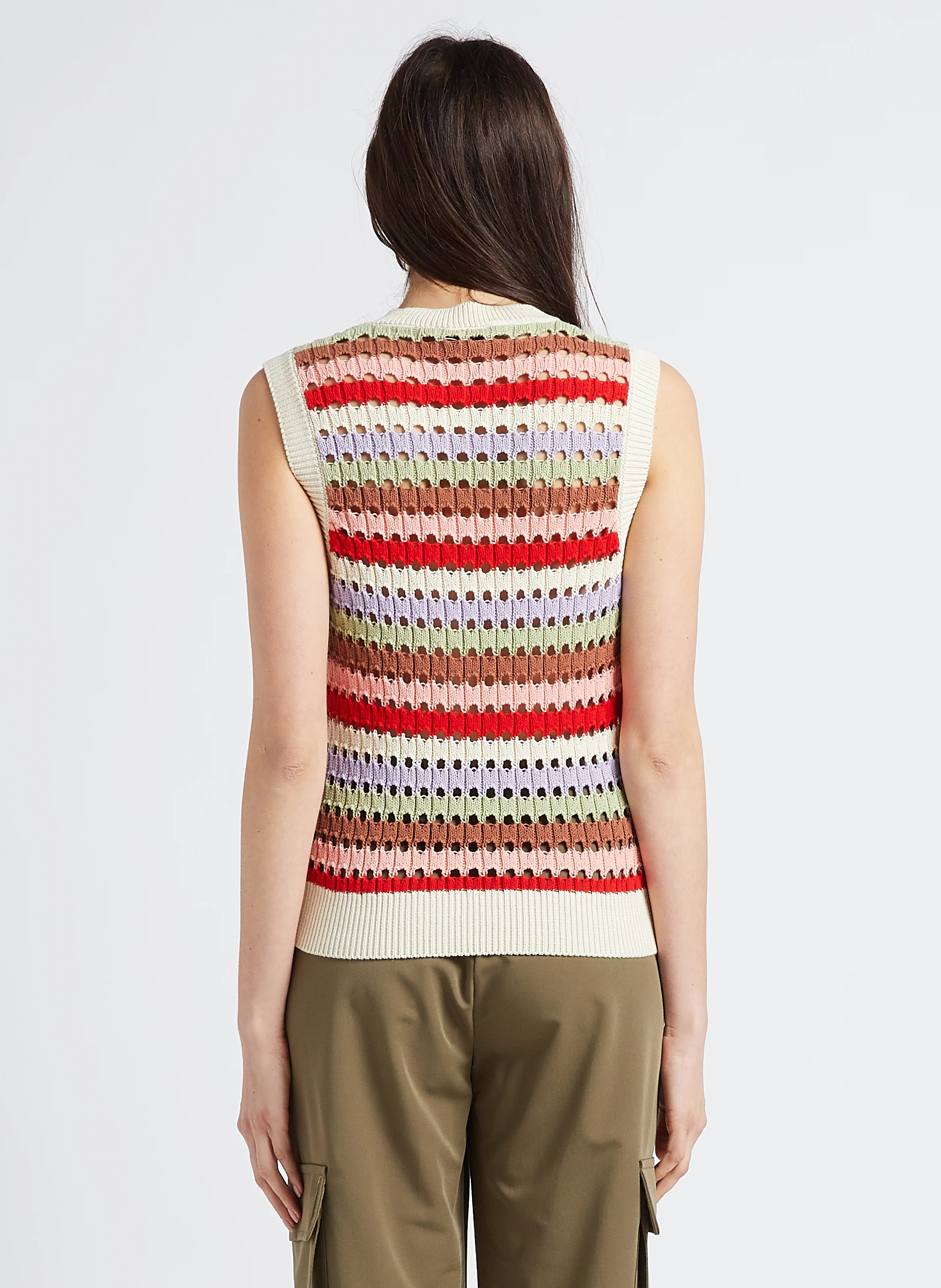 PATRIOTE - Pull col V rayé en coton | Beige