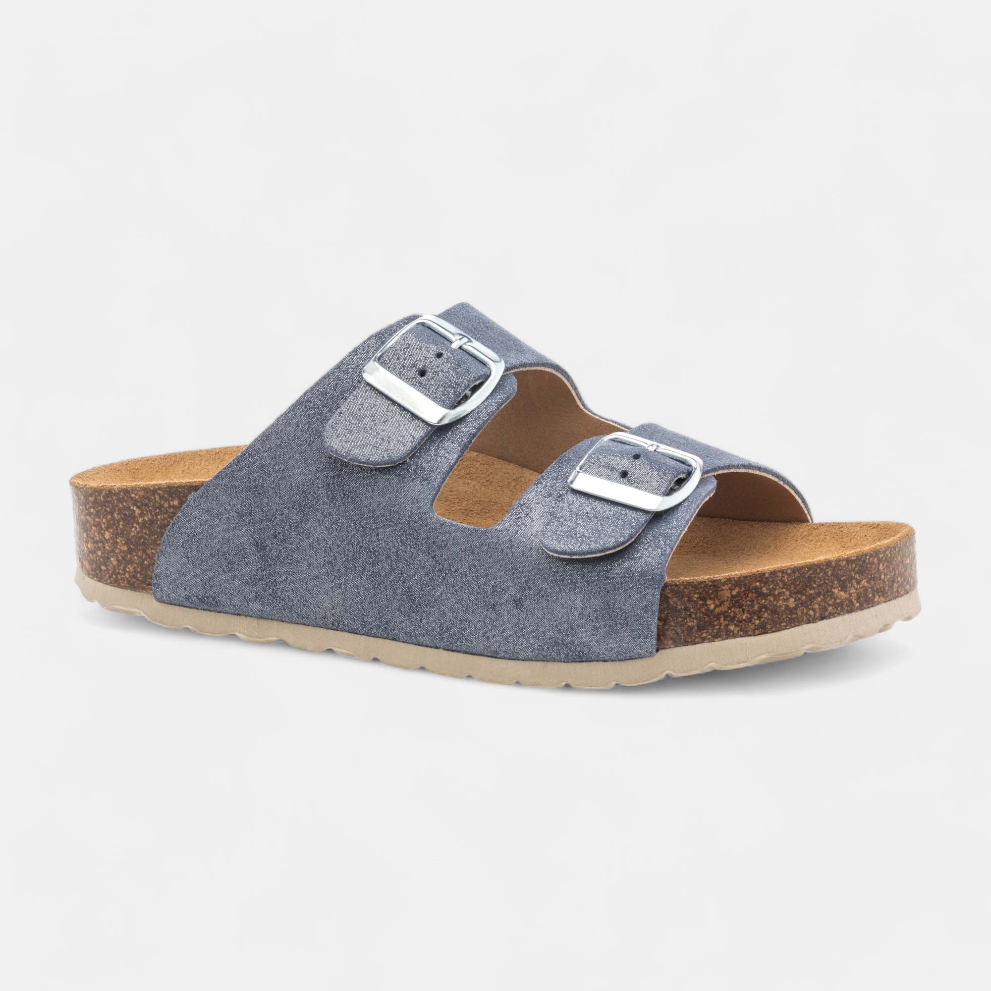 Mules semelle liège Femme en cuir bleu
