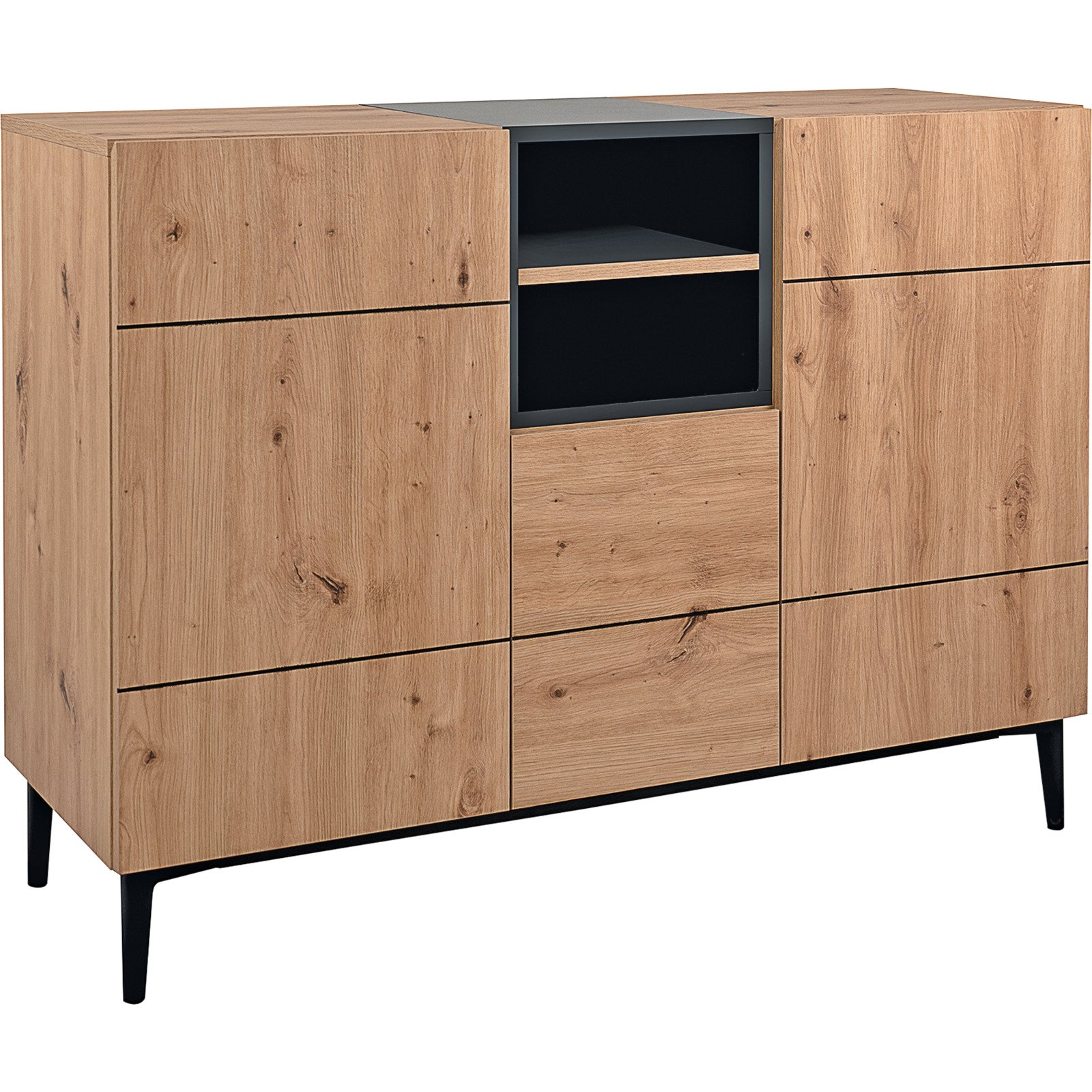 Kommode Joe Dekor Eiche Artisan schwarz 120 x 90 x 42 cm