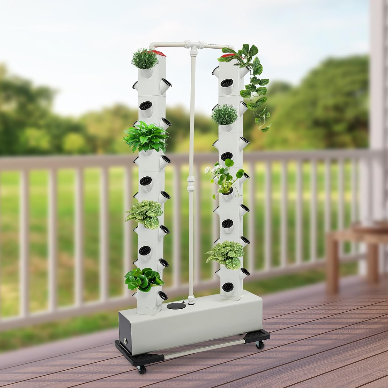 Hydroponic System 56 Löcher 7 Tier Erdloses Anbausystem Grow Kit, Aeroponik-Turm Hydroponisches Anzuchtsystem mit Hydratisierungspumpe, Timer, Adapter, Saatbett und Netztöpfen