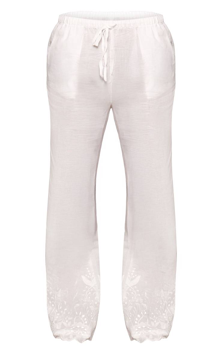 Blanc Pantalon Droit À Cordon Avec Détails Broderie