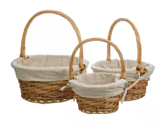 Ensemble de 3 paniers en osier marron doublés
