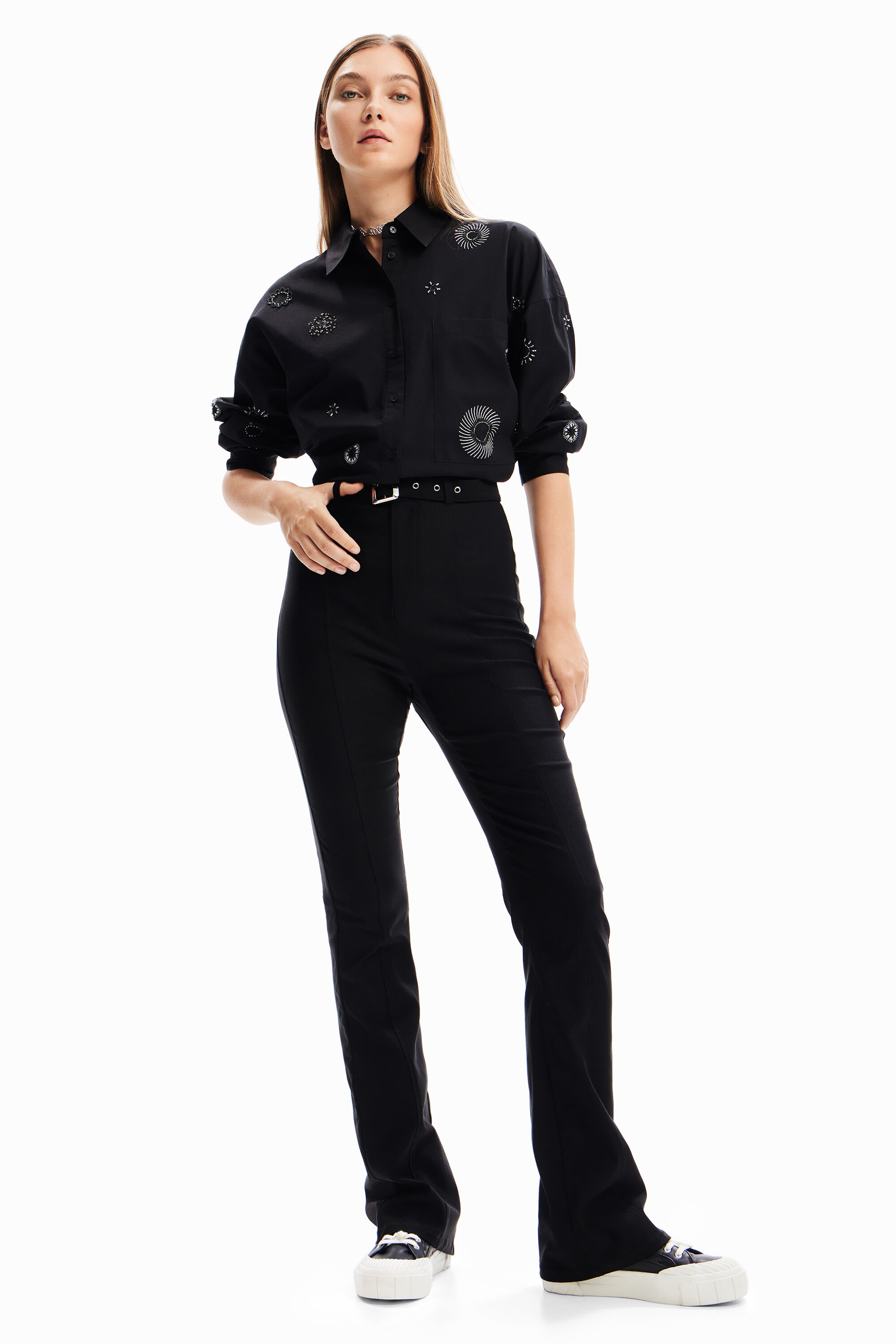 Pantalon évasé ceinture