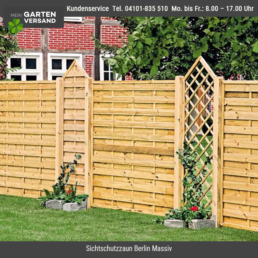 Sichtschutzzaun Holz 180x180 cm – Lamellenzaun aus druckimprägniertem Kiefer/Fichte, blickdichtes Zaunelement für Garten, Terrasse & Balkon „Berlin