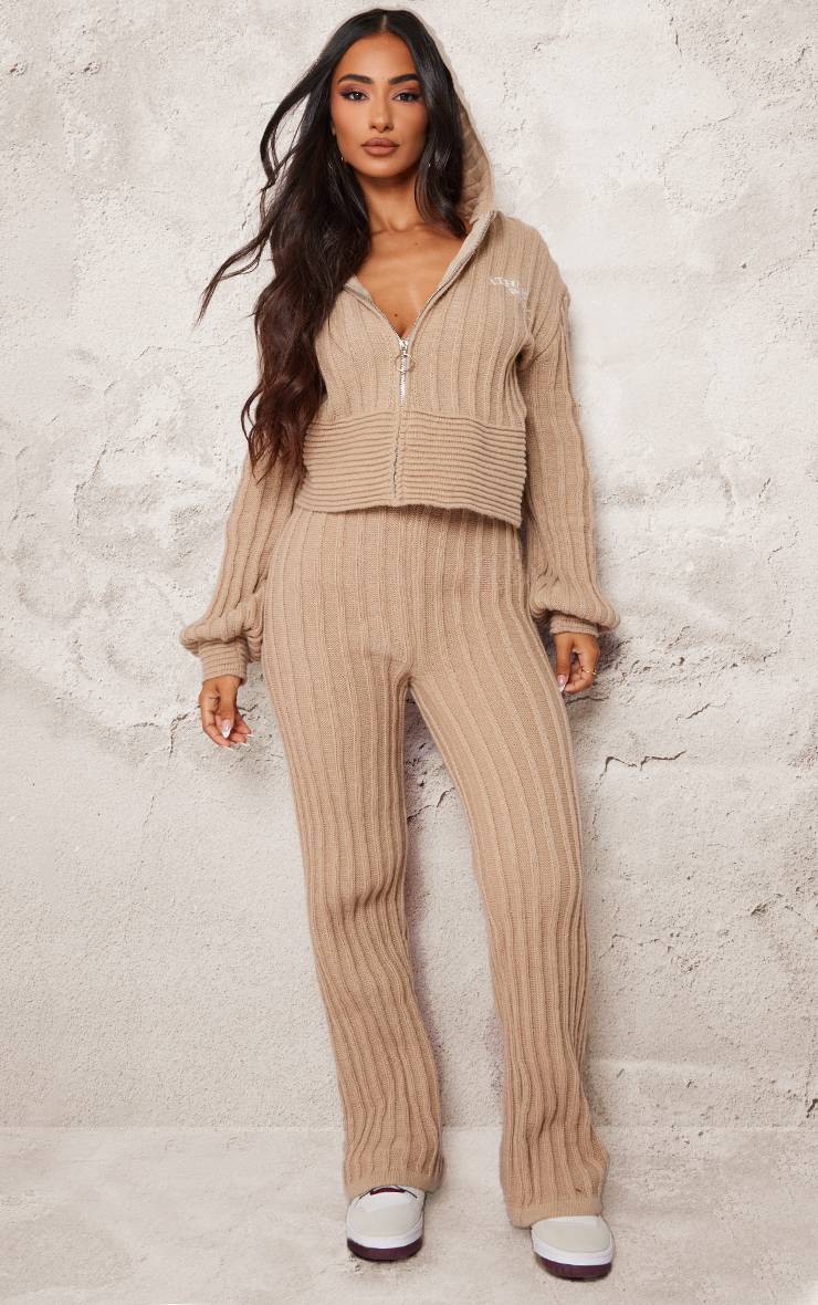 Gris Pierre Pantalon Évasé En Maille Brodée Athletic Sport Petite