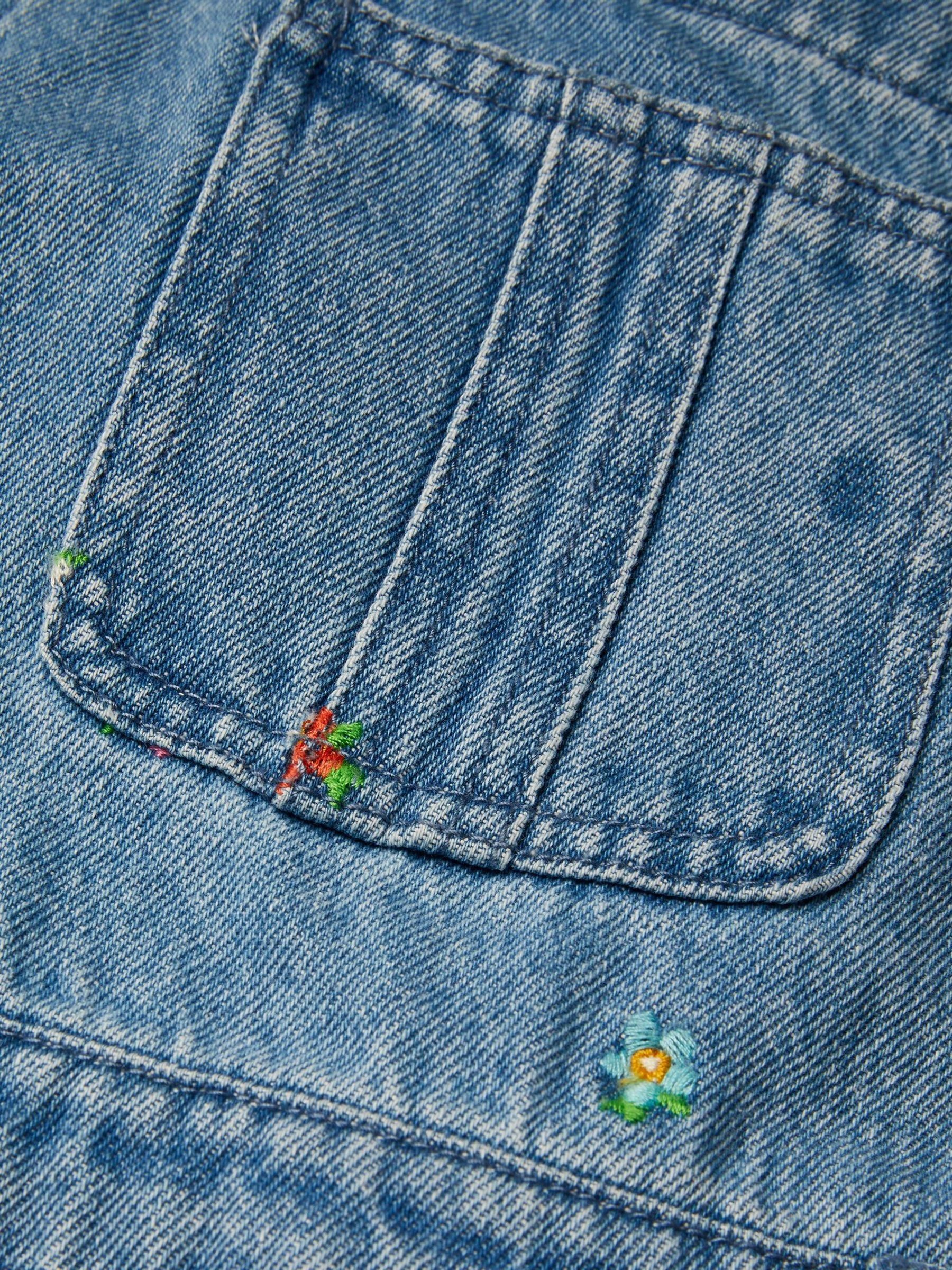 Monsoon Bloemen geborduurde Denim 100% katoenen bretelbroeken