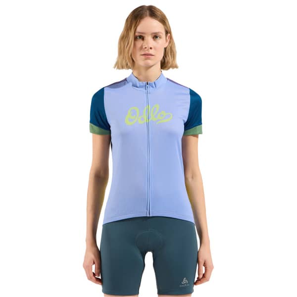 Maillot vélo ODLO ESSENTIAL ODLO PRINT S/U COLLAR S/S FULL ZIP W BLUE HERON