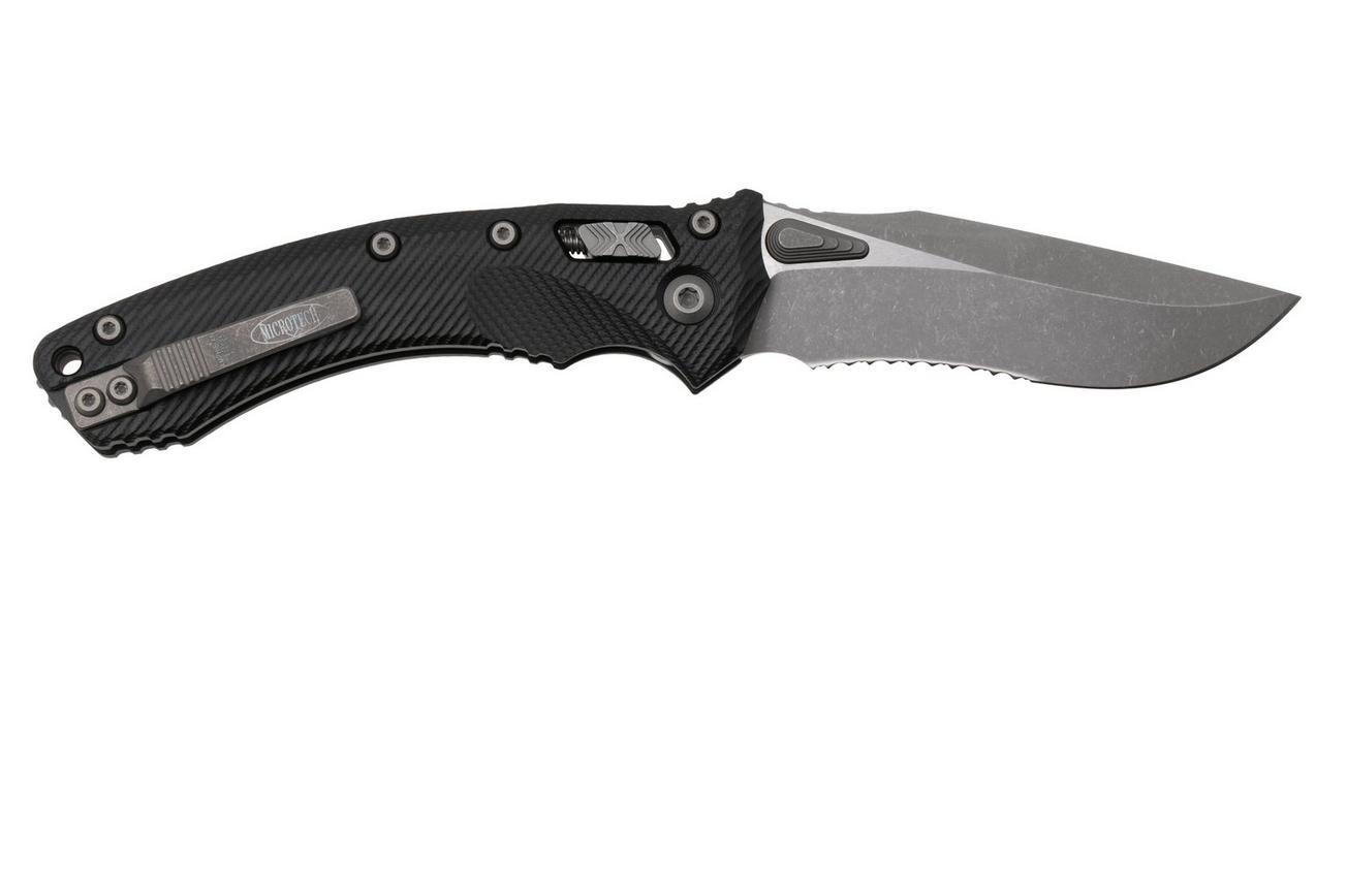Microtech Amphibian 137RL-11APFLGTBK, Apocalyptic Stonewashed M390MK, Fluted Black G10, partly serrated zakmes