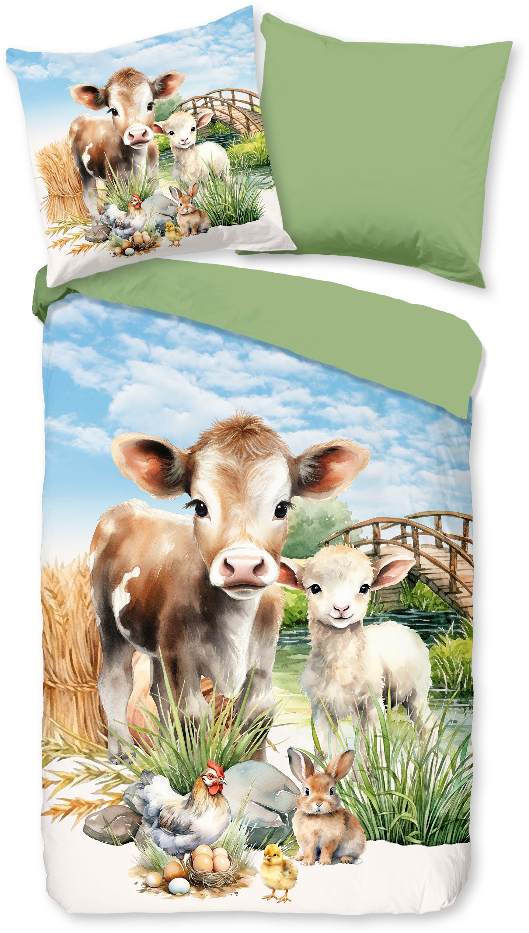 PURE luxury collection Kinderbettwäsche »Farm animals« 2 Stk. tlg. Mikrofaser, 135x200, 2 Teilig, Wendeoptik, Kind, Bauernhoftiere, Tiere
