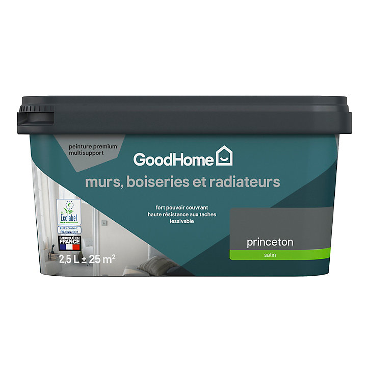 Peinture intérieure couleur murs, boiseries et radiateurs GoodHome satin princeton gris 2.5L