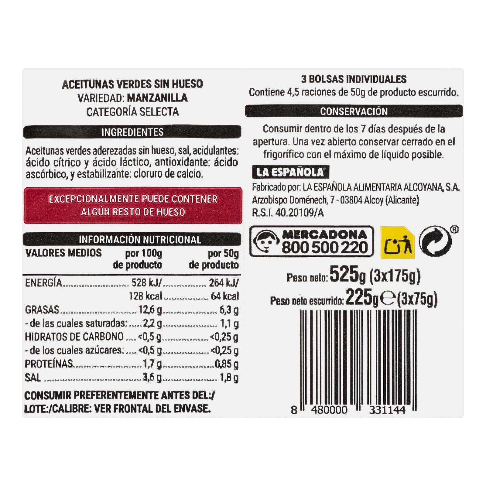 Olives vertes dénoyautées Hacendado