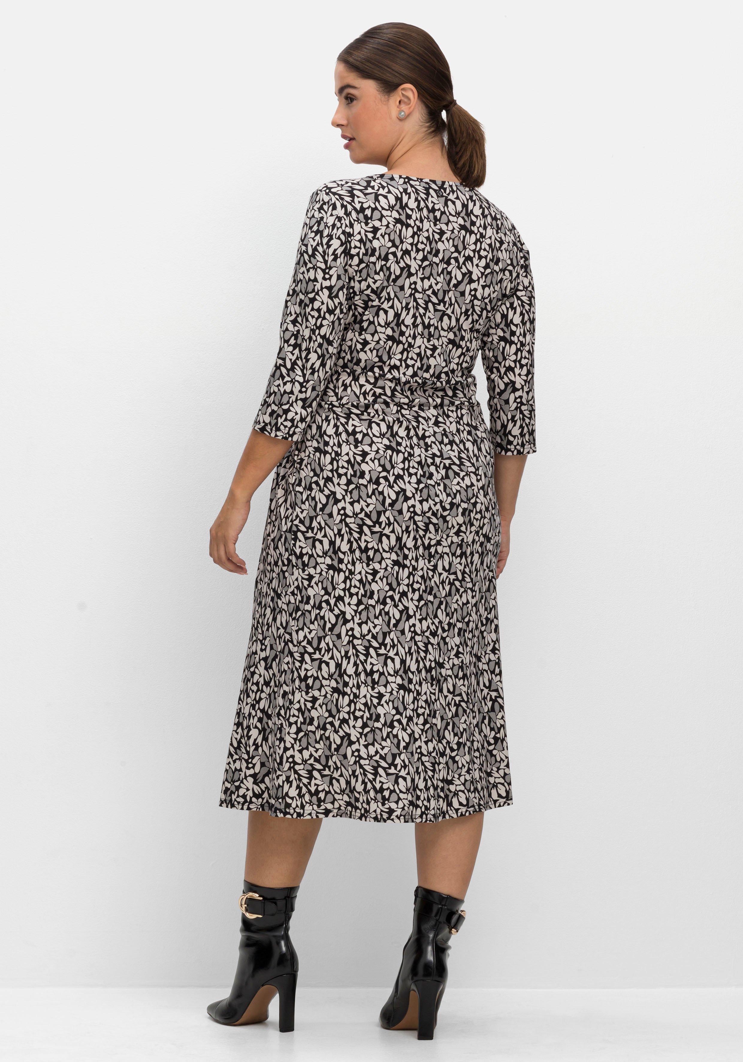 Jerseykleid in Wickeloptik, mit Blätterprint