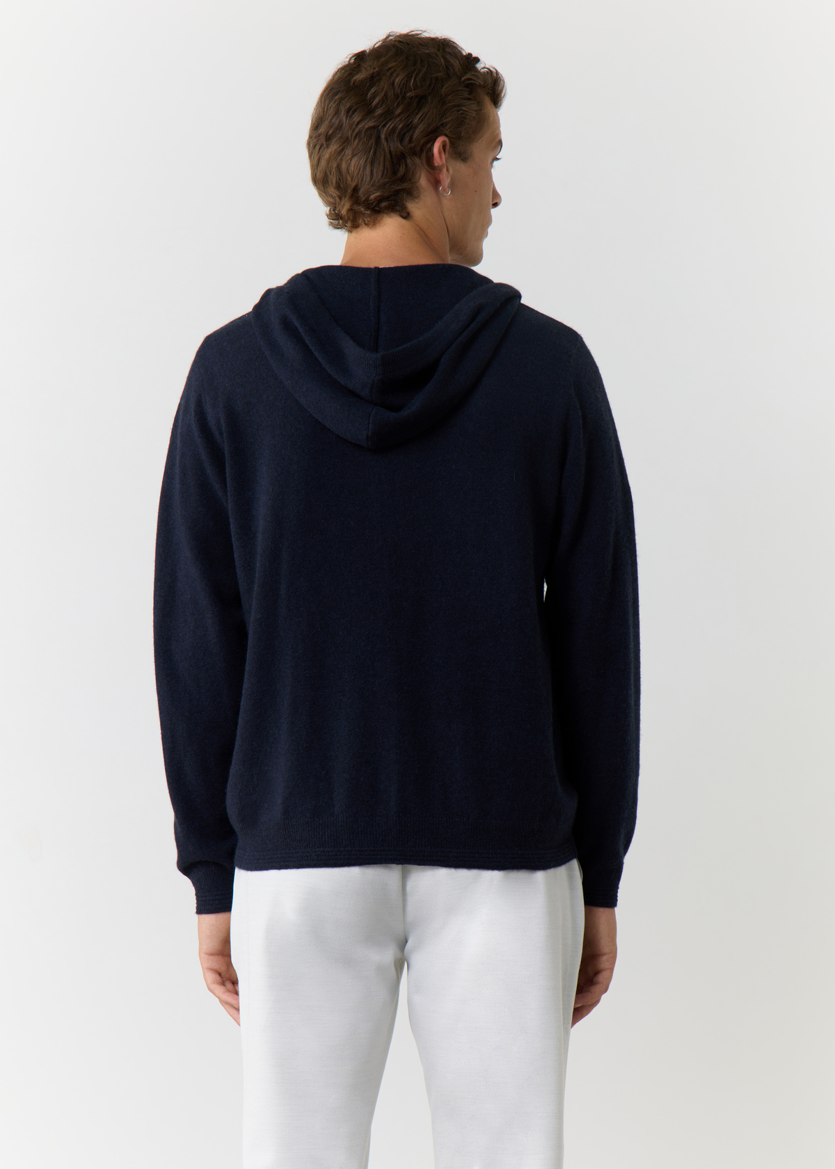 Gilet à capuche zippé en cachemire uni bleu jeans