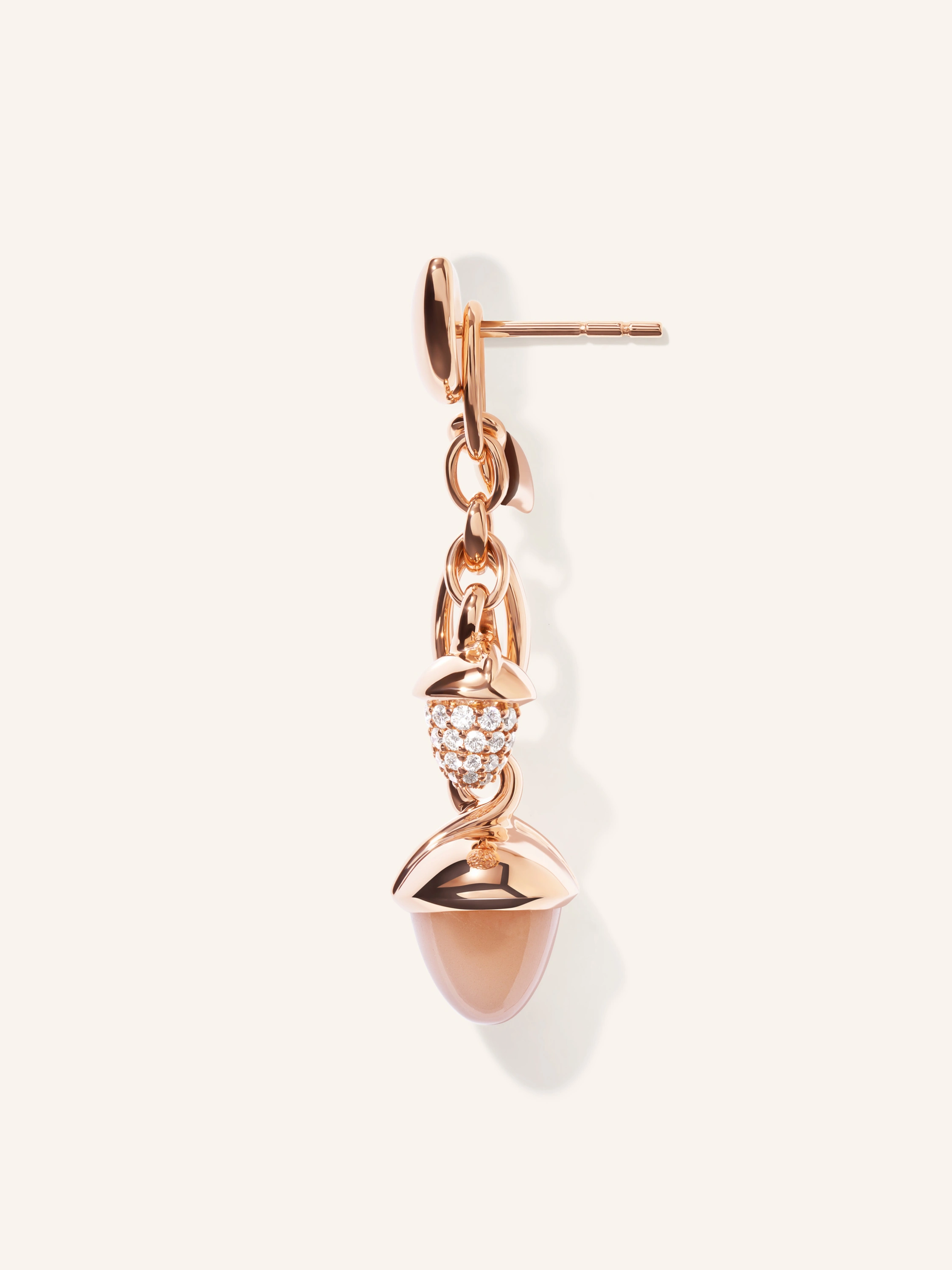 TAMARA COMOLLI Ohrringe OHRRINGE MIKADO DANGLING 2 ACORNS - 'CAMEL' WITH DIAMOND PAVÉ 18K Roségold