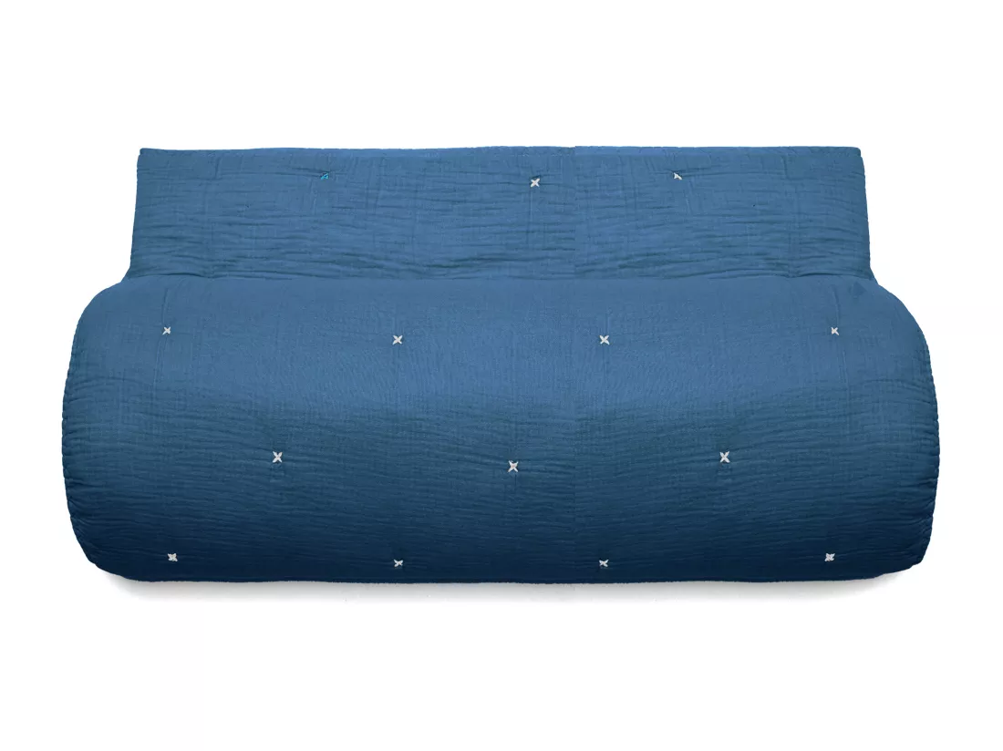 Chemin de lit capitonné en mousseline de coton 80x200 cm ANDROS bleu marine