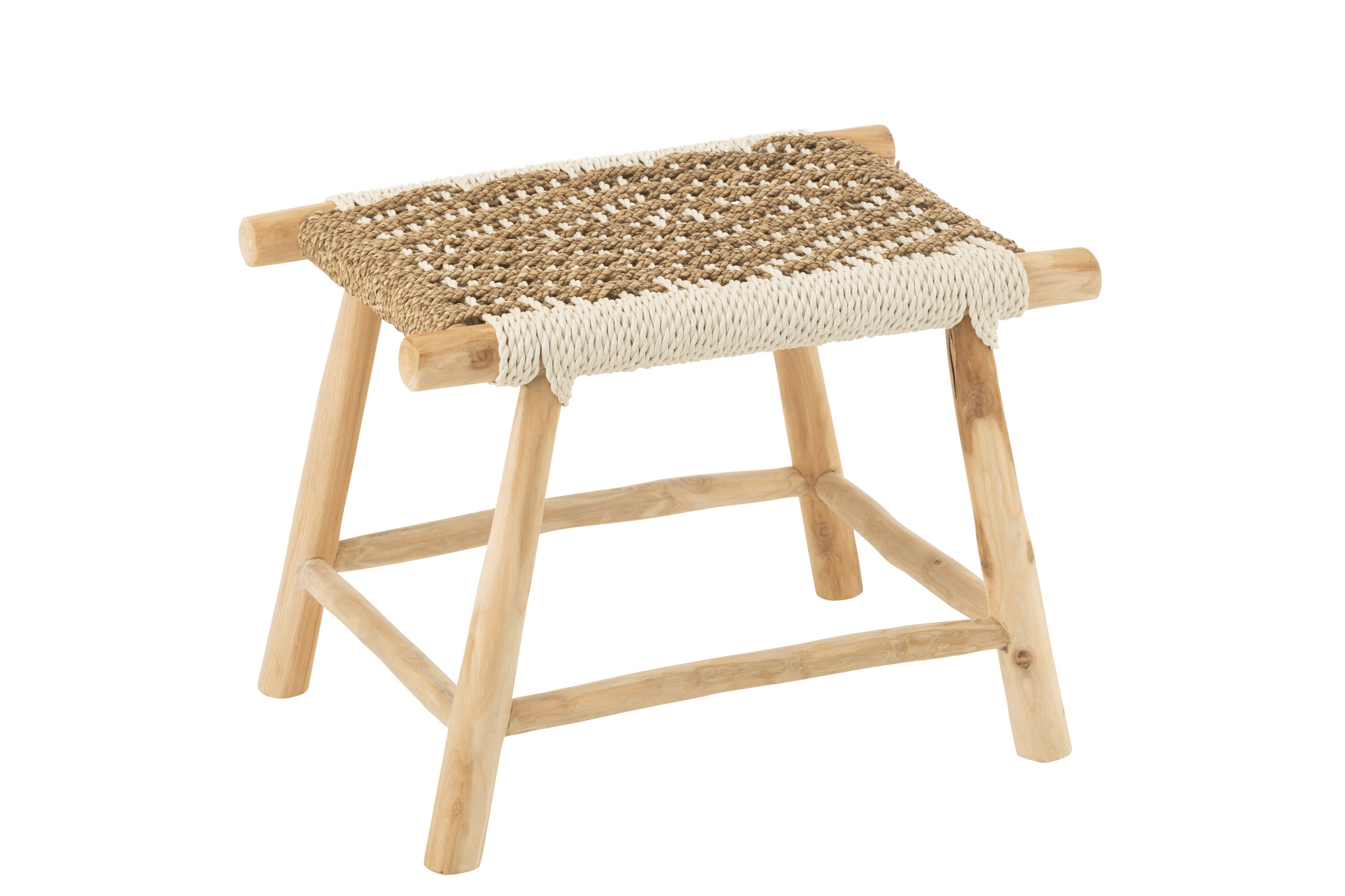 J-Line poef Waverly - hout|zeegras - naturel|wit