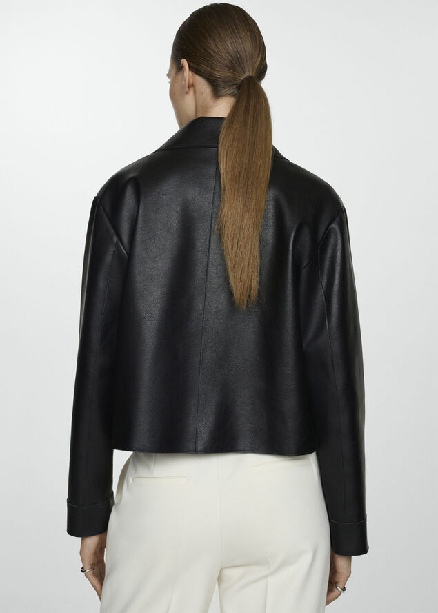 MANGO Faux leather jacket with pockets Black