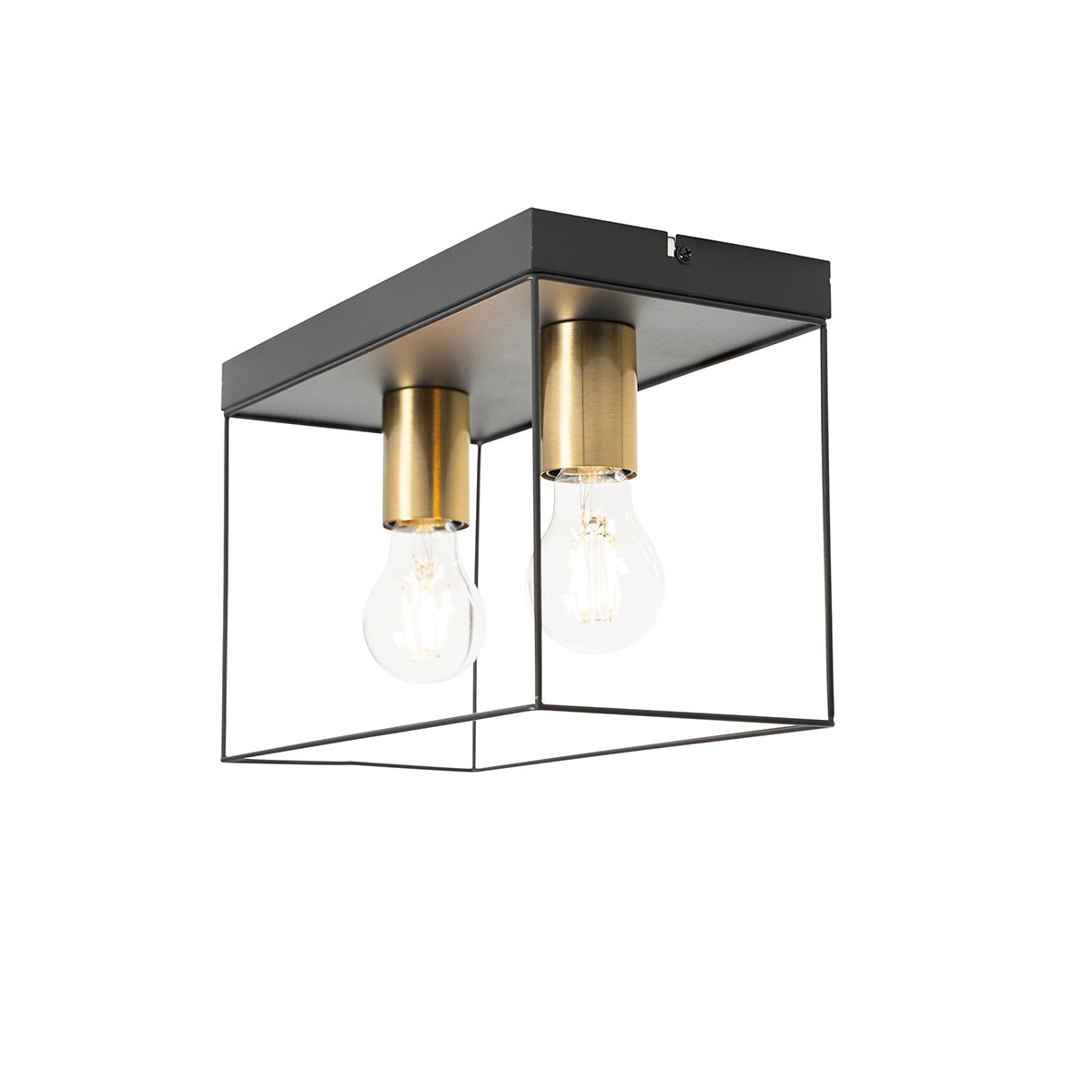 Minimalistische plafondlamp zwart met goud 2-lichts - Kodi